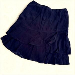 Sandro 100% silk Navy Tiered Mini Skirt with side zip size 2